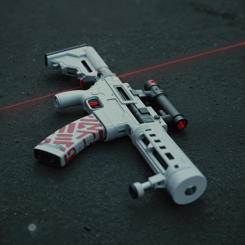 05409-315830944-3856-The image is cinematic closeup photograph of white futuristic assault rifle with red print pattern and red glowing accents lying.jpg